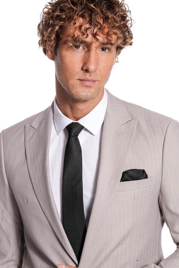 WSS 2 Piece Striped Grey Men Suit  - Boryslav