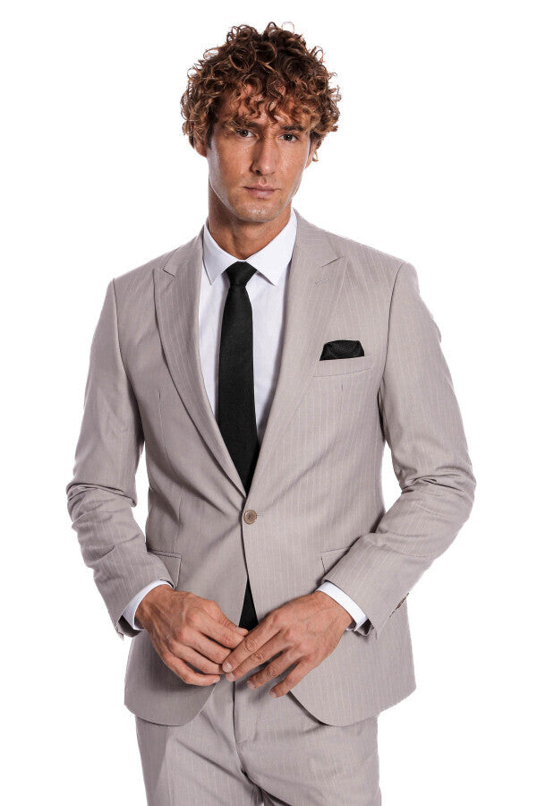 WSS 2 Piece Striped Grey Men Suit  - Boryslav