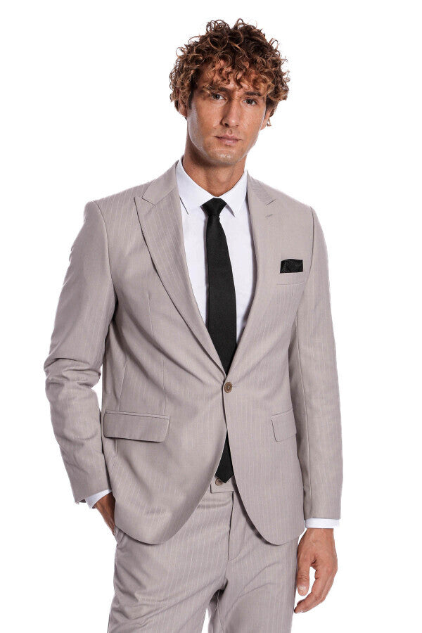 WSS 2 Piece Striped Grey Men Suit  - Boryslav