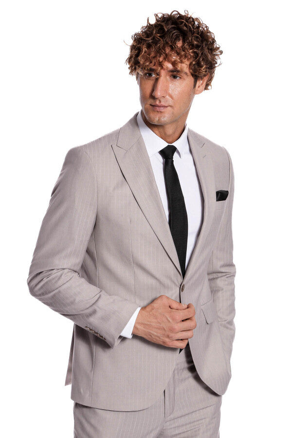 WSS 2 Piece Striped Grey Men Suit  - Boryslav