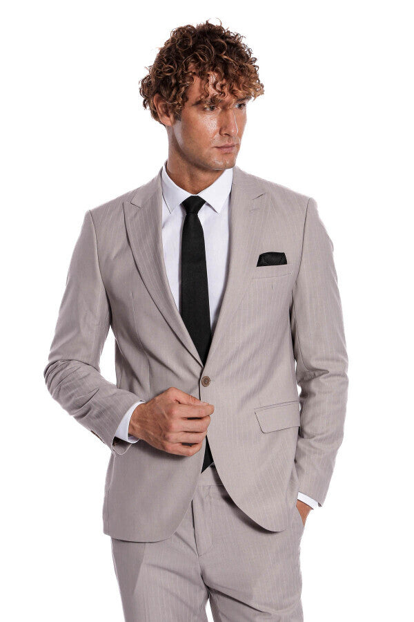 WSS 2 Piece Striped Grey Men Suit  - Boryslav