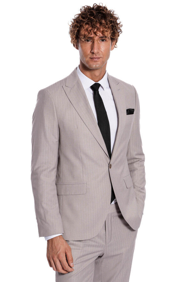 WSS 2 Piece Striped Grey Men Suit  - Boryslav