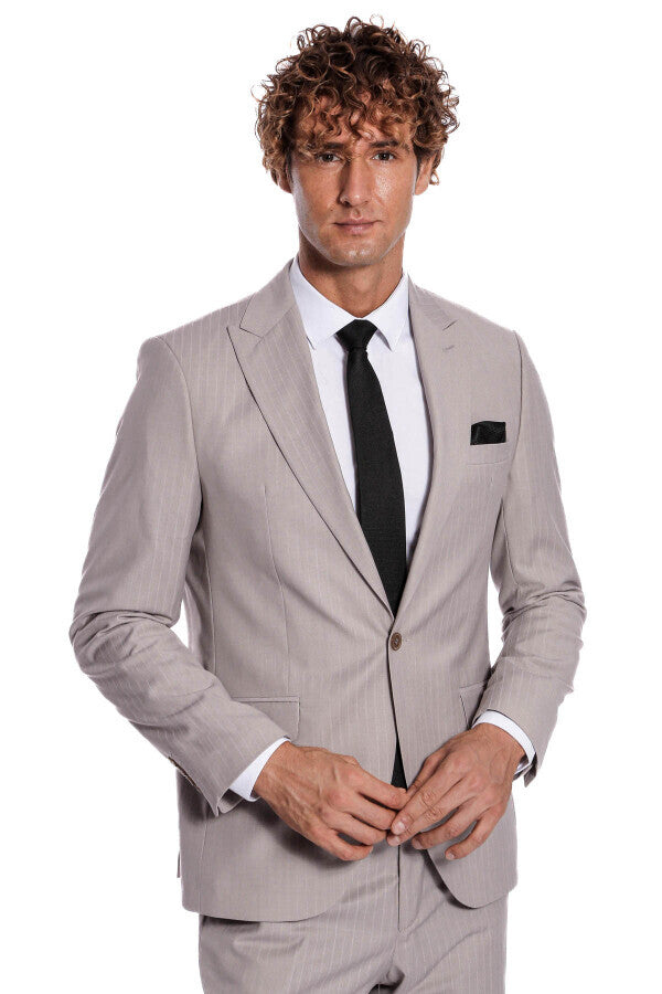 WSS 2 Piece Striped Grey Men Suit  - Boryslav