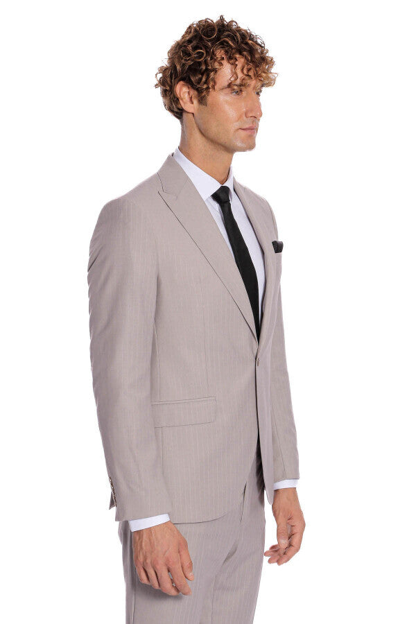 WSS 2 Piece Striped Grey Men Suit  - Boryslav