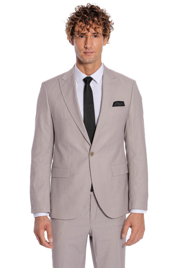WSS 2 Piece Striped Grey Men Suit  - Boryslav