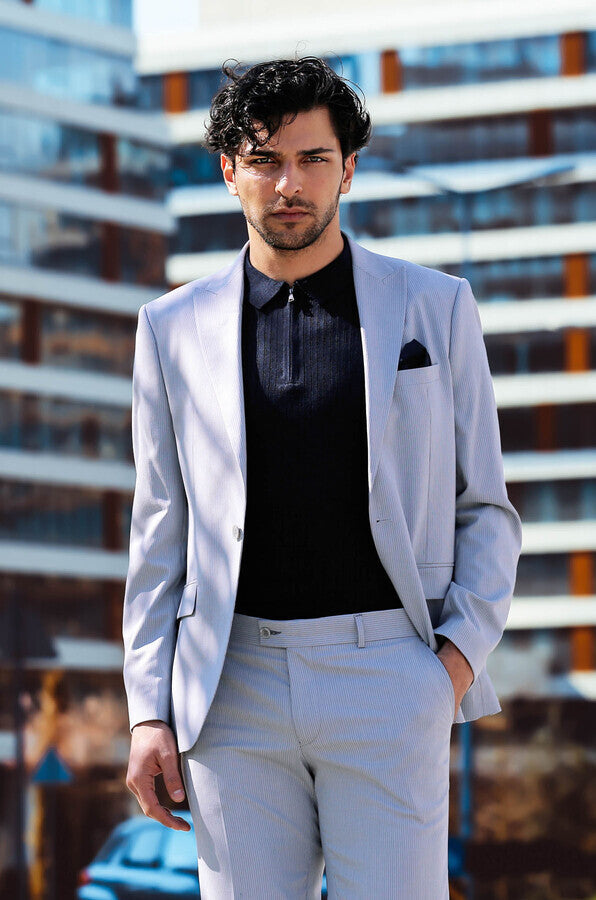 WSS 2 Piece Striped Light Blue Men Suit  - Maravatío de Ocampo