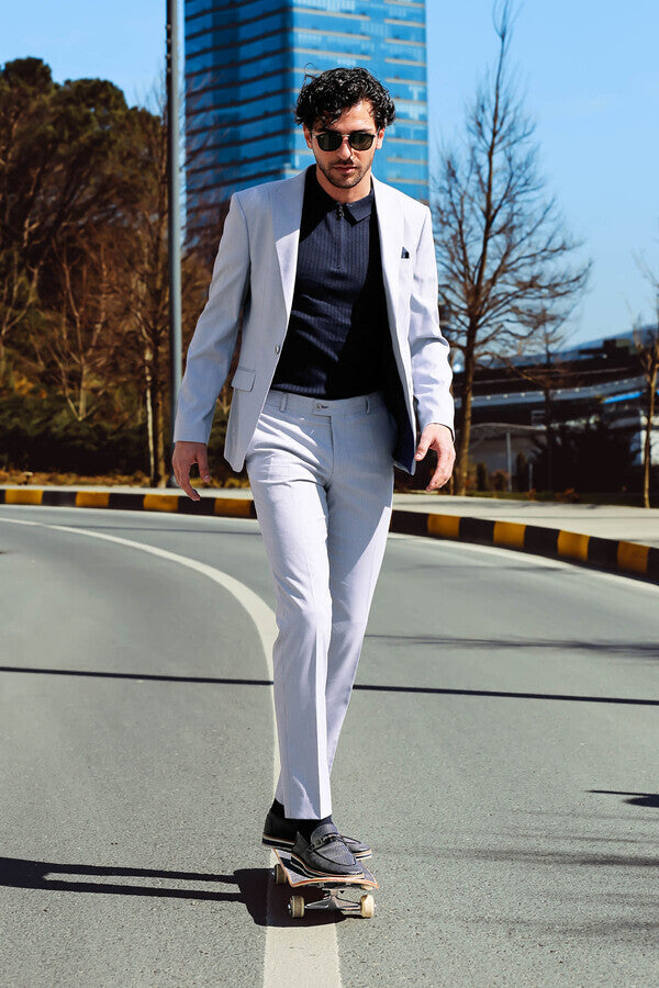 WSS 2 Piece Striped Light Blue Men Suit  - Maravatío de Ocampo