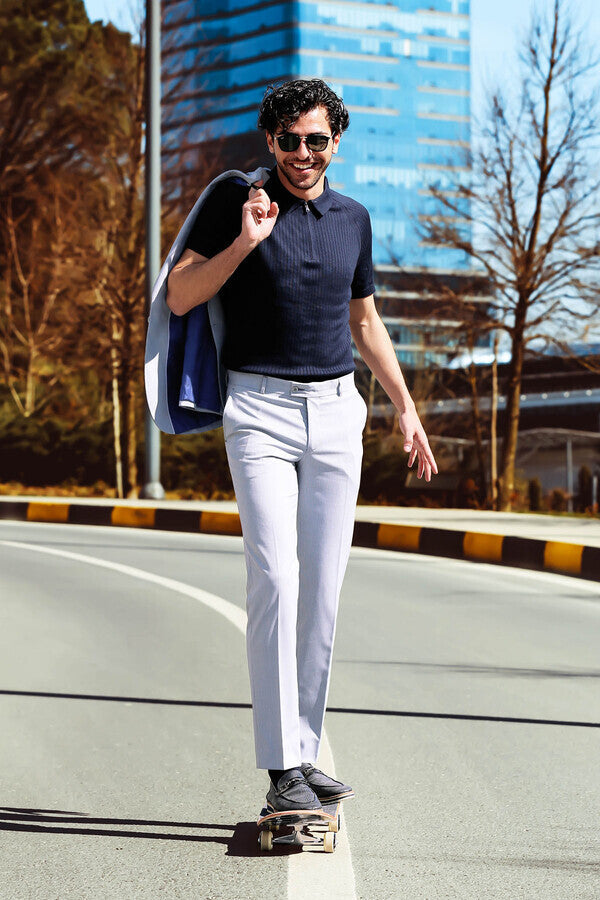 WSS 2 Piece Striped Light Blue Men Suit  - Maravatío de Ocampo