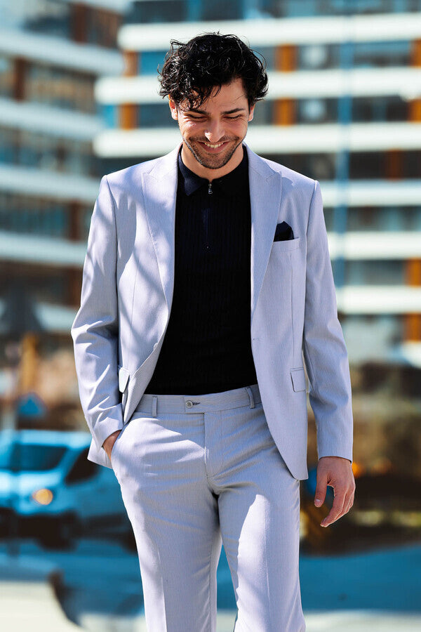 WSS 2 Piece Striped Light Blue Men Suit  - Maravatío de Ocampo