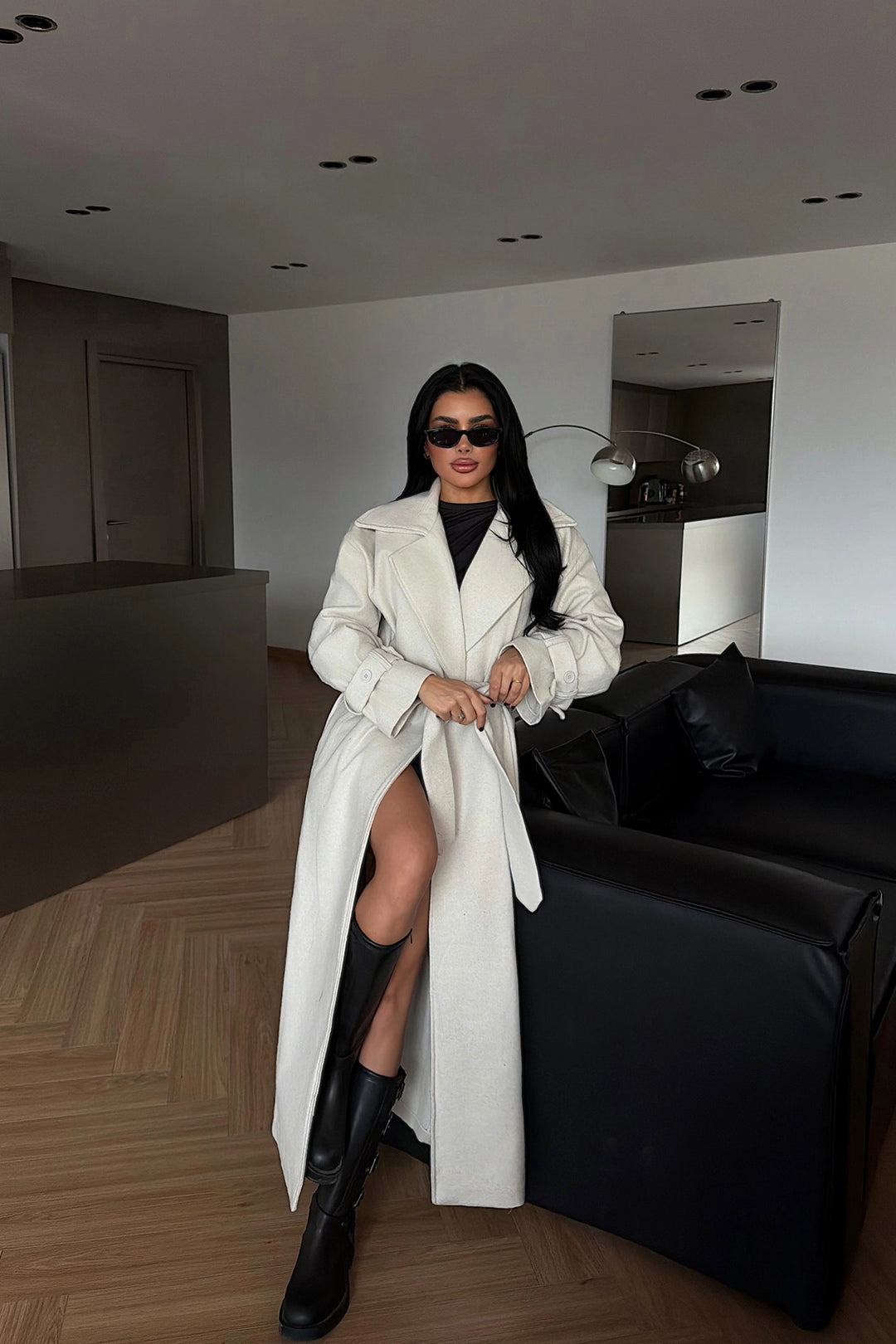 EYY Women Beyaz Uzun Palto - Petroúpoli