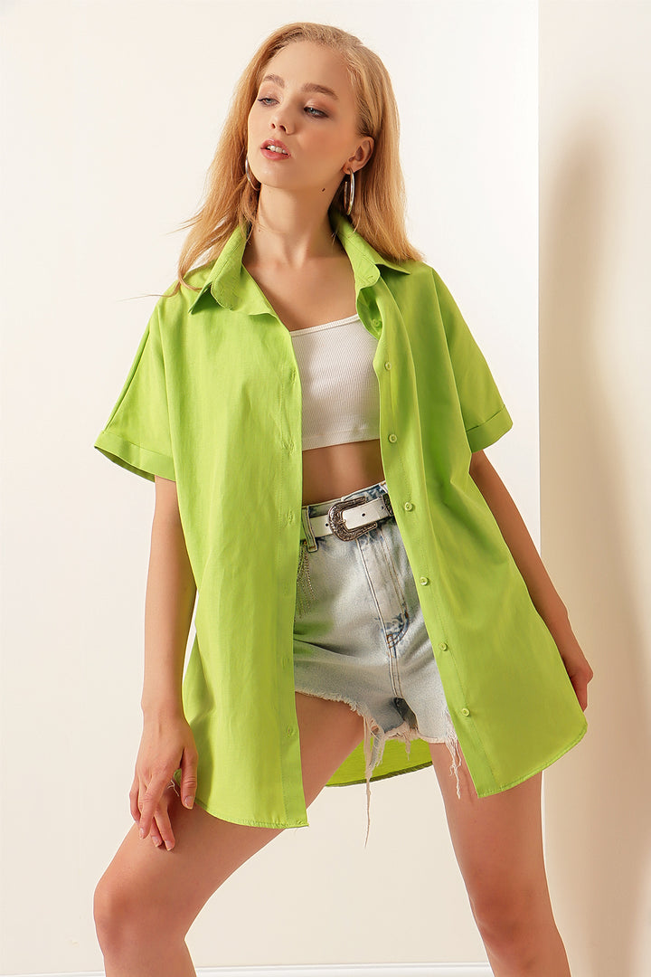 BGD Women Oversized Short Sleeve Shirt - Olive Green - Avondale