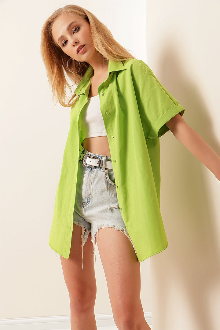 BGD Women Oversized Short Sleeve Shirt - Olive Green - Avondale