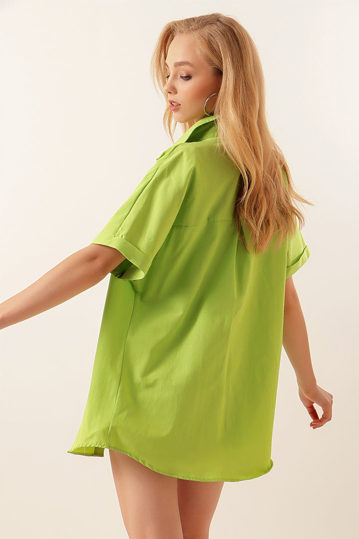 BGD Women Oversized Short Sleeve Shirt - Olive Green - Avondale
