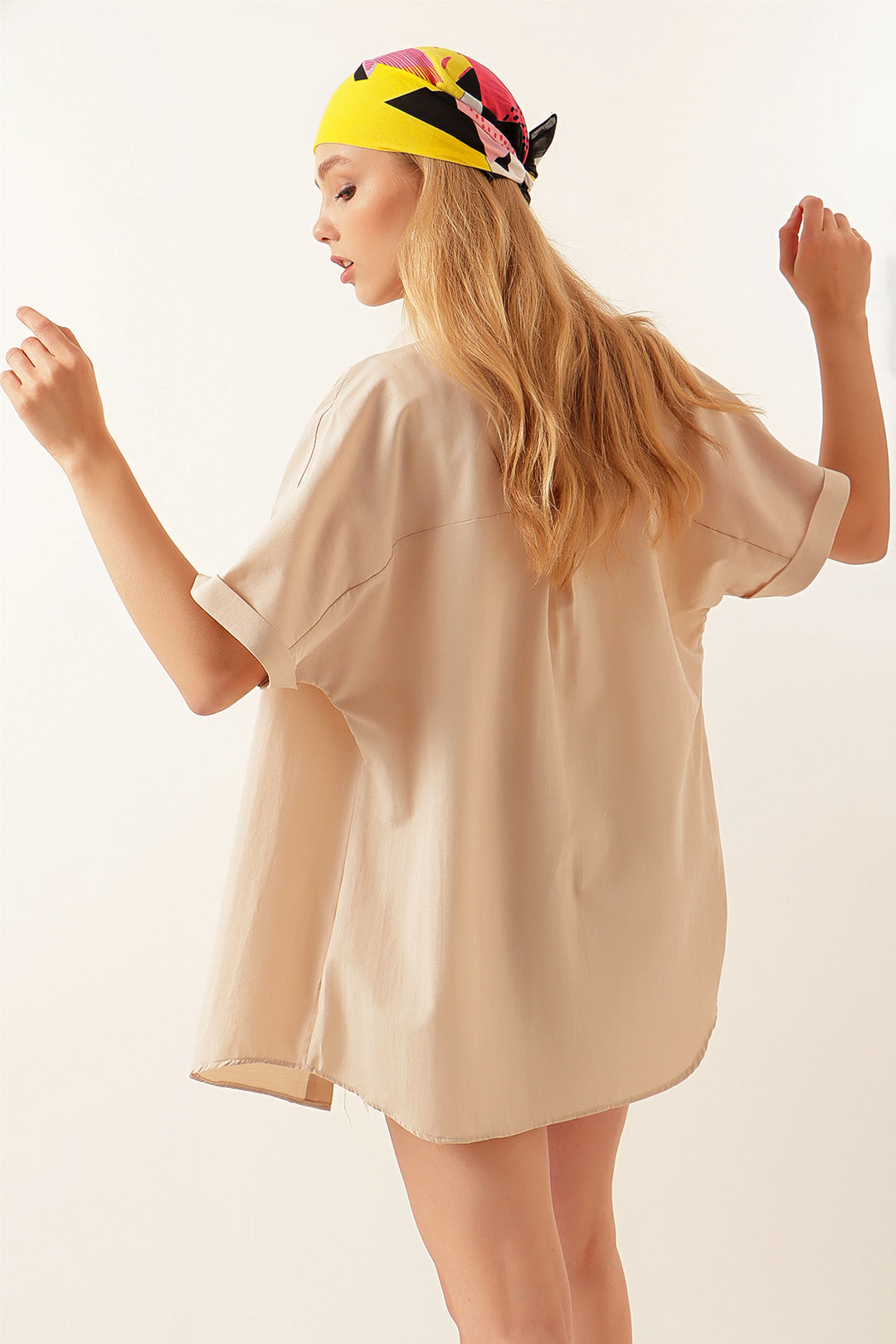 BGD Women Oversized Short Sleeve Shirt - Cream - Avondale
