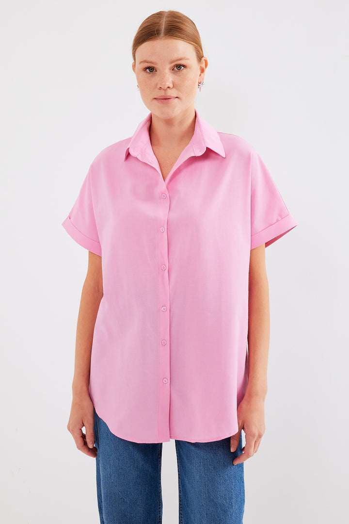 BGD Women Oversized Short Sleeve Shirt - Pink - Avondale