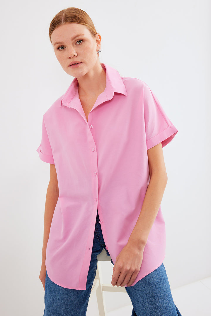 BGD Women Oversized Short Sleeve Shirt - Pink - Avondale