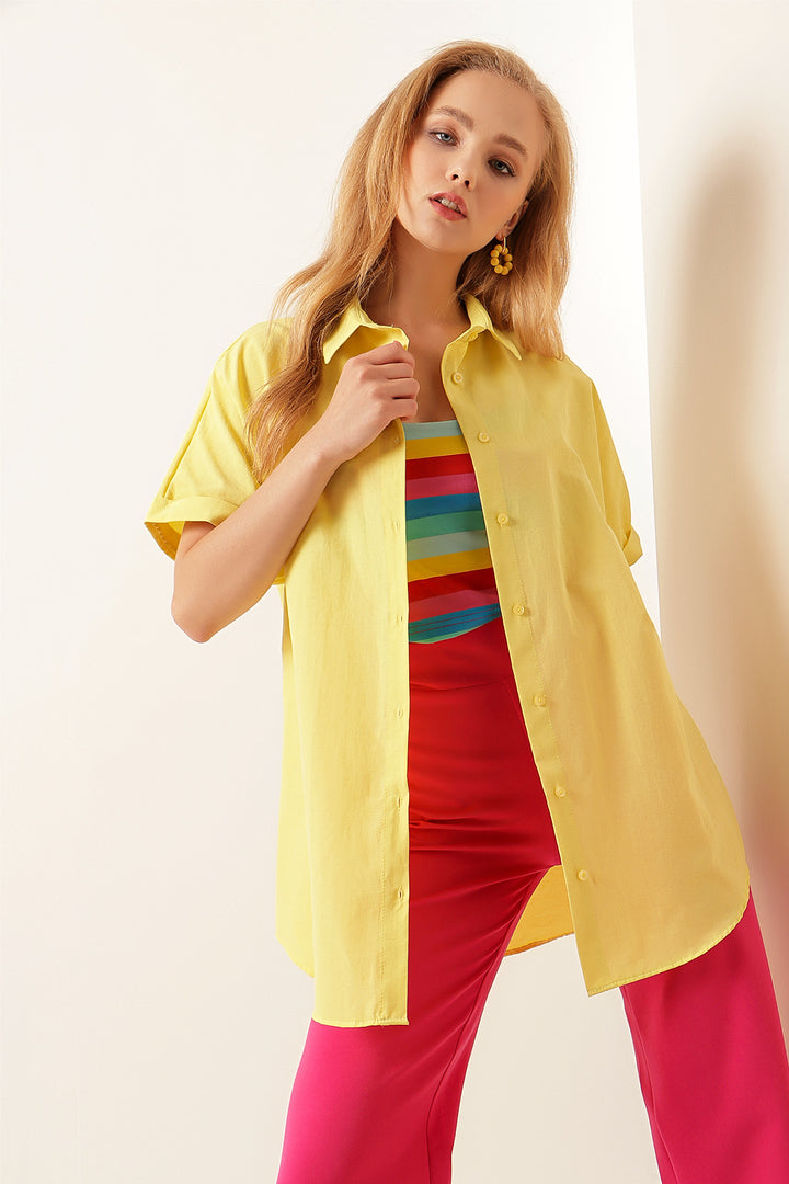 BGD Women Oversized Short Sleeve Shirt - Yellow - Avondale