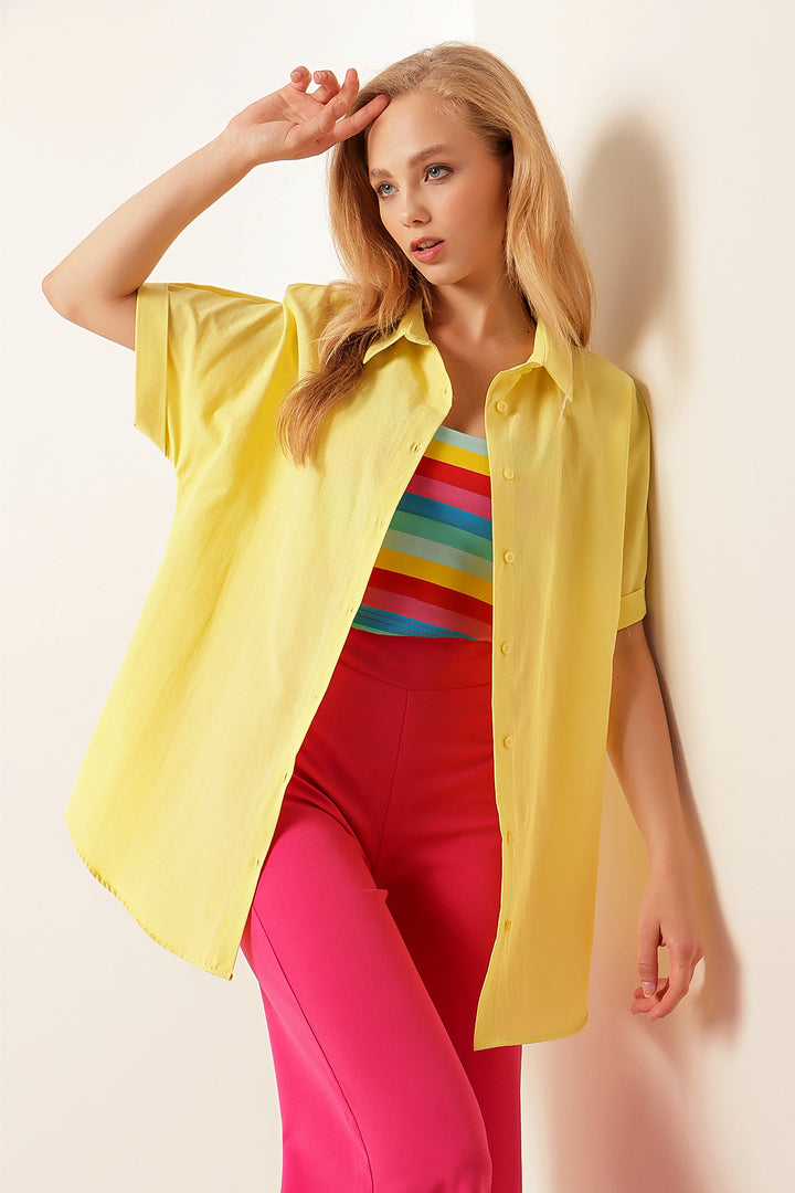 BGD Women Oversized Short Sleeve Shirt - Yellow - Avondale