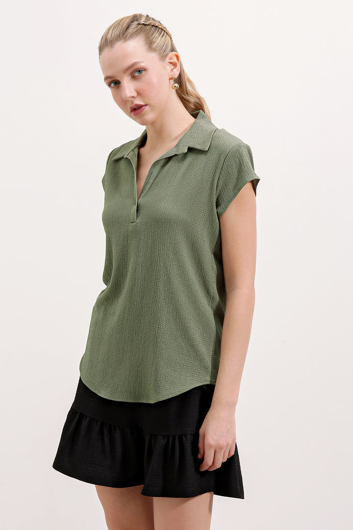 BGD Women Polo Yaka Örme Bluz - Haki - Ferizaj