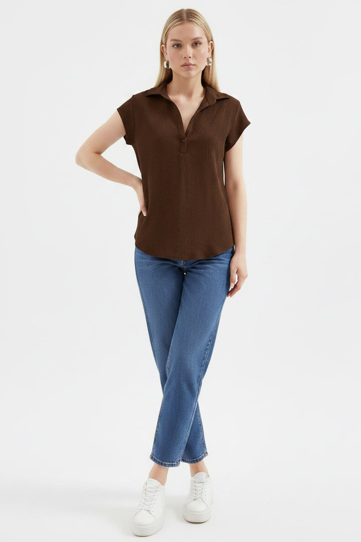 BGD Women Polo Yaka Örme Bluz - Kahverengi - St. Joseph
