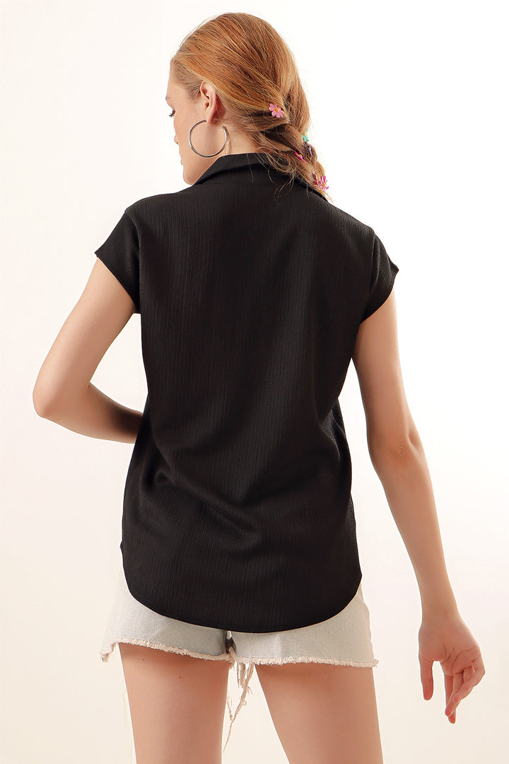BGD Women Polo Neck Knit Blouse - Black - Avondale