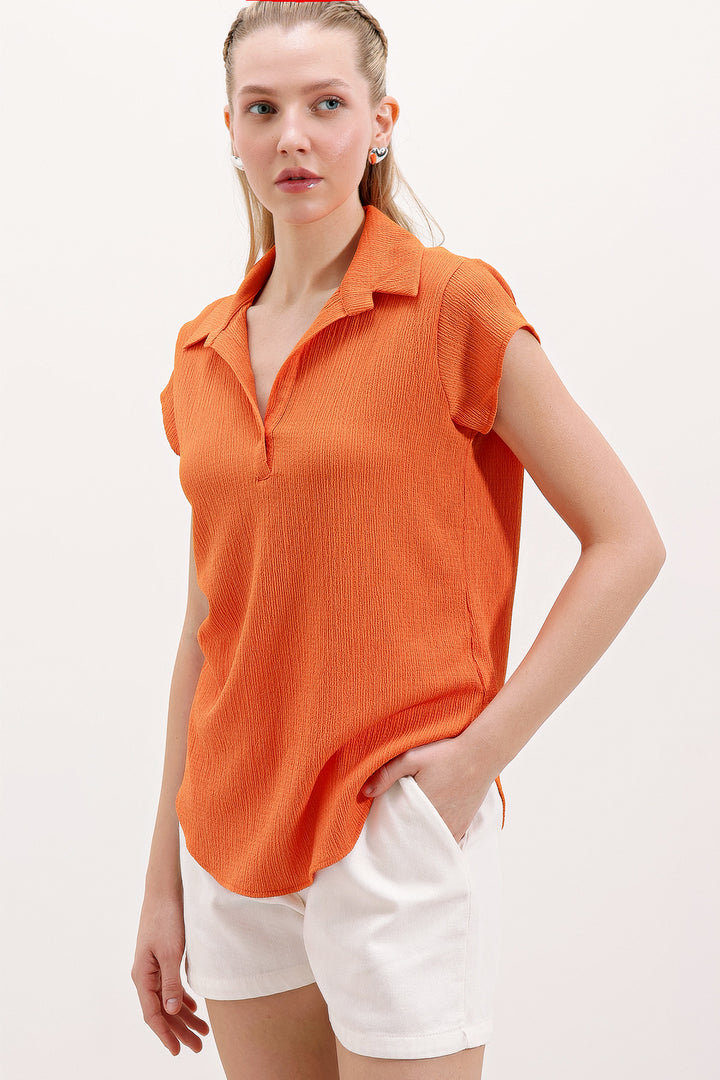 BGD Women Polo Neck Knit Blouse - Orange - Avondale