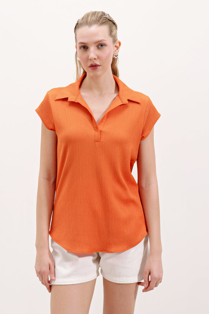 BGD Women Polo Neck Knit Blouse - Orange - Avondale