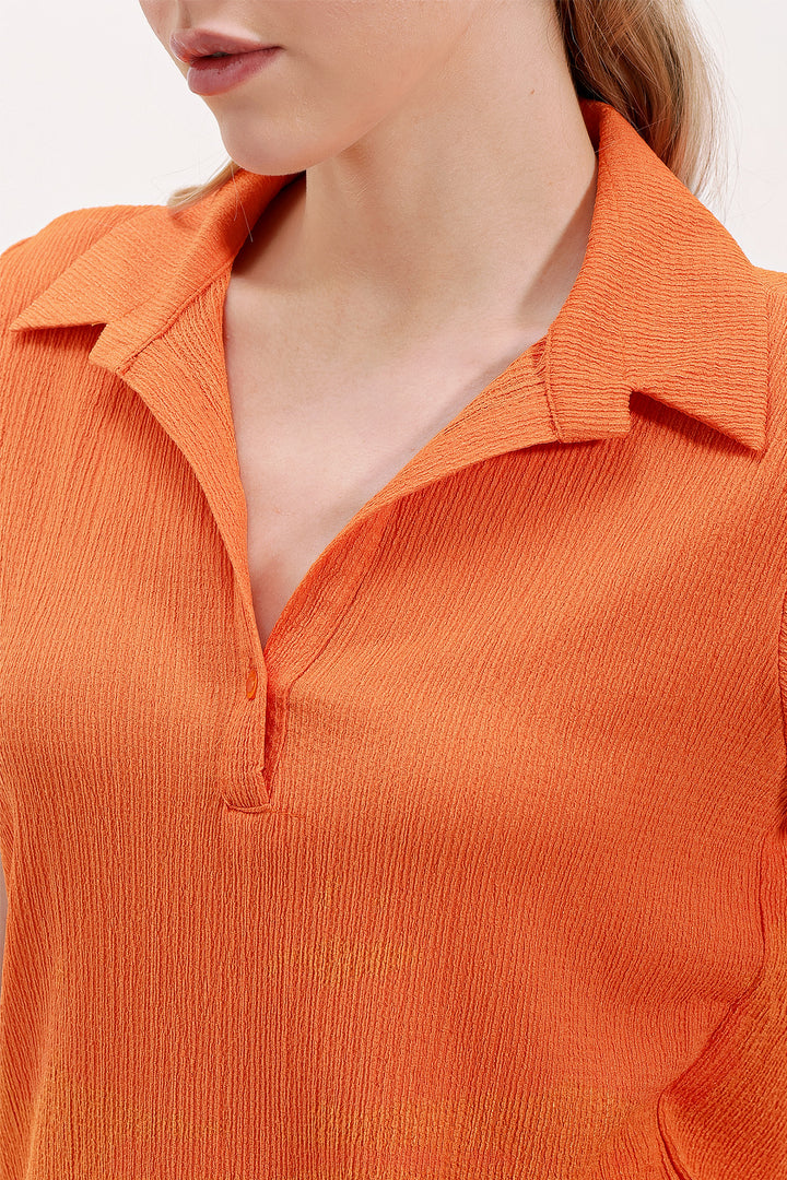 BGD Women Polo Neck Knit Blouse - Orange - Avondale