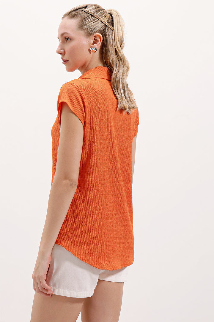 BGD Women Polo Neck Knit Blouse - Orange - Avondale