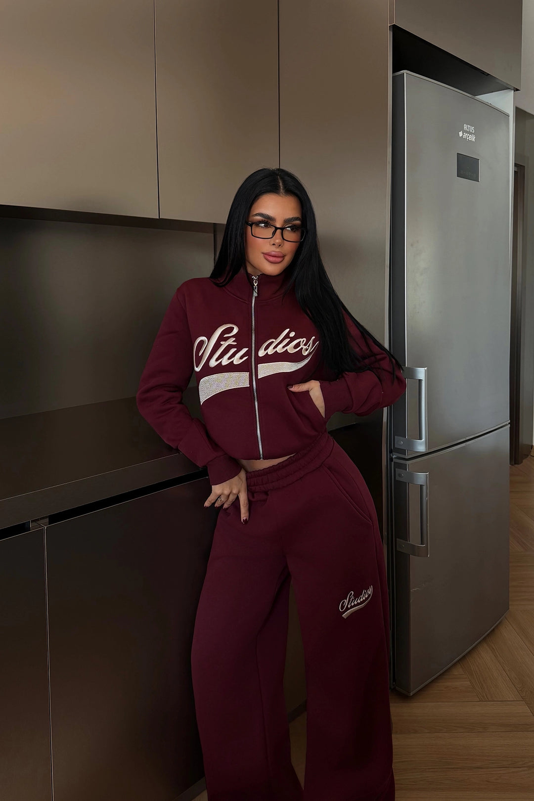 EYY Women Burgundy Studio Baskılı Eşofman Takımı - Halberstadt