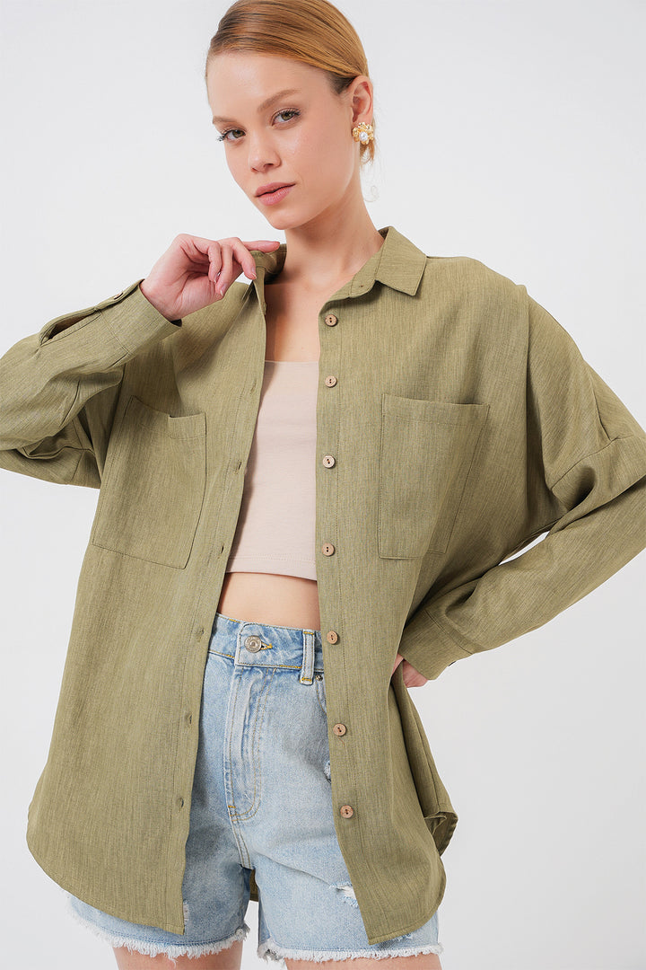 BGD Women Oversized Linen Shirt - Chartreuse - Stade