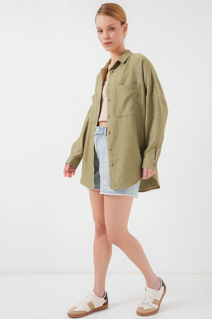 BGD Women Oversized Linen Shirt - Chartreuse - Stade