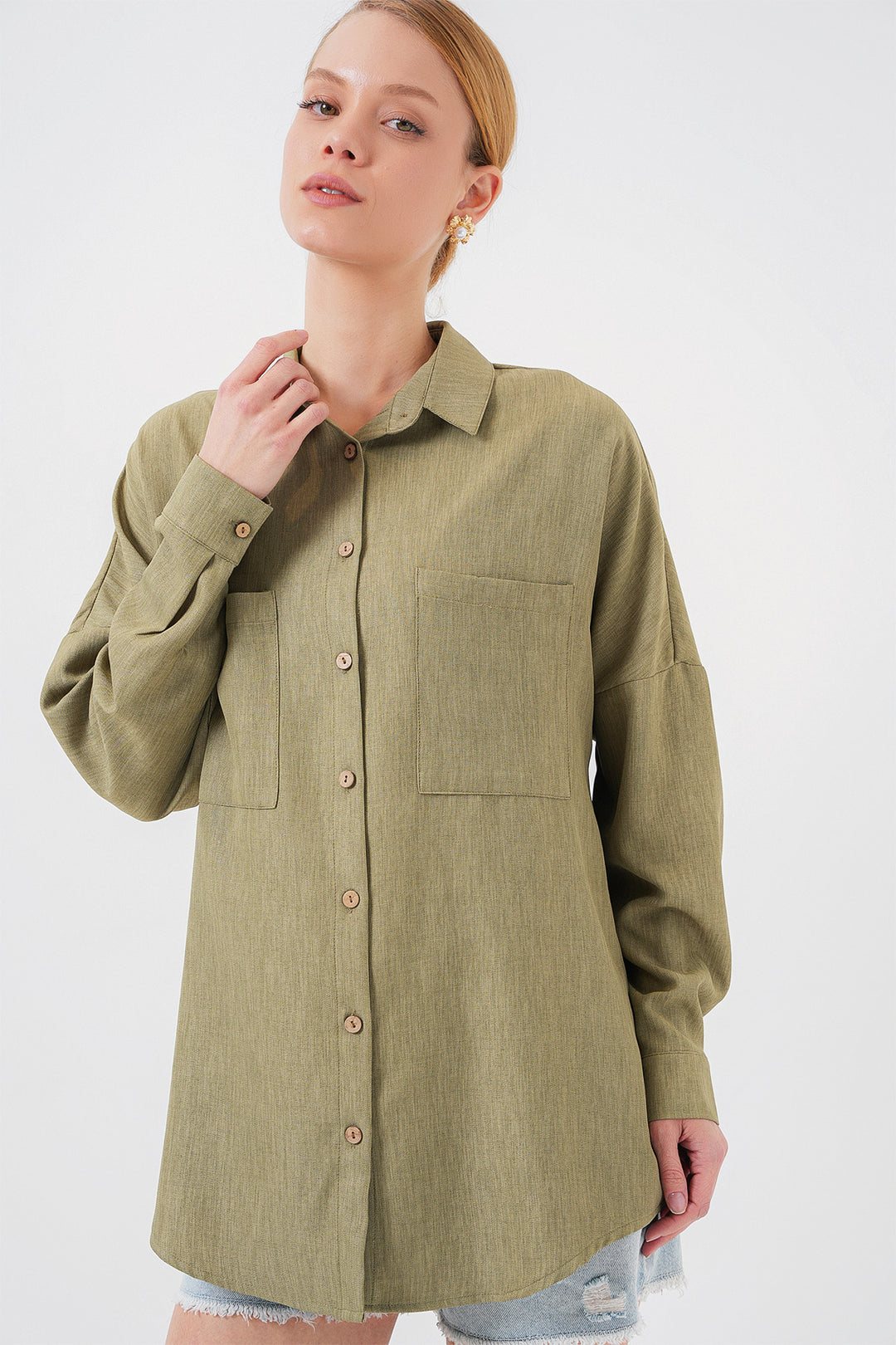 BGD Women Oversized Linen Shirt - Chartreuse - Stade