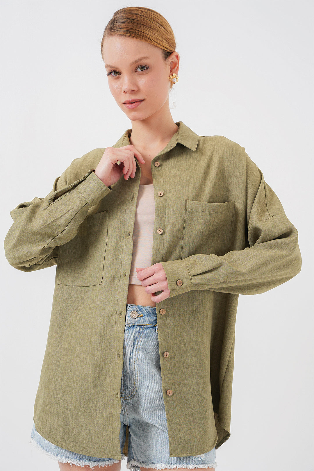 BGD Women Oversized Linen Shirt - Chartreuse - Stade
