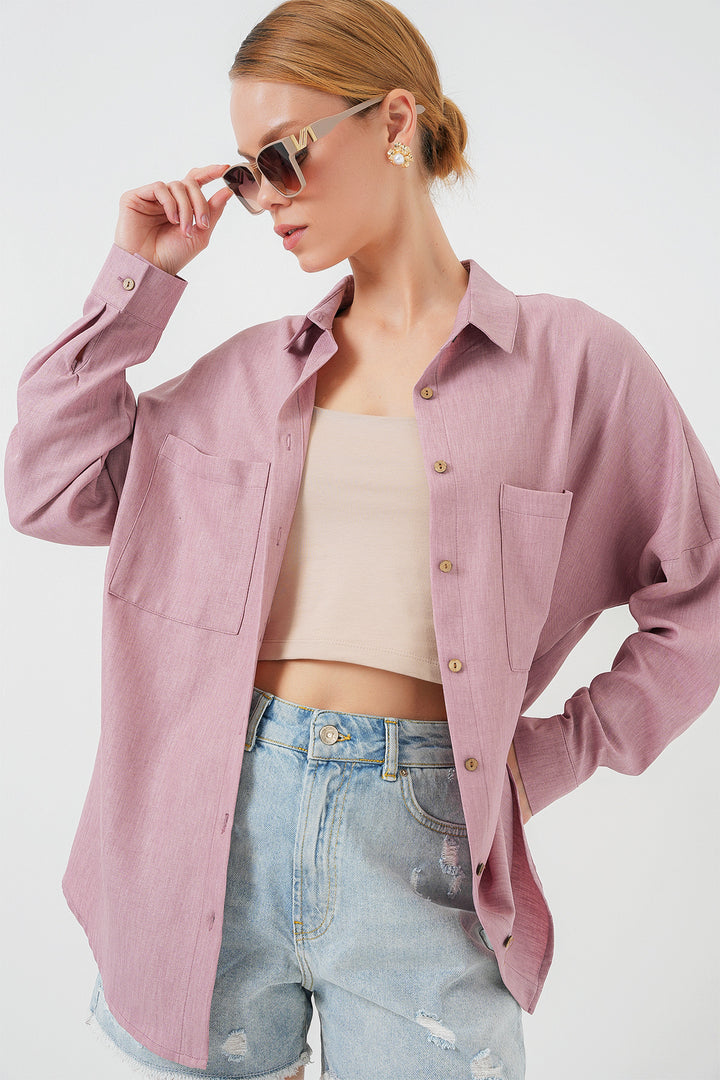 BGD Women Oversized Linen Shirt - Rose Pink - Norfolk