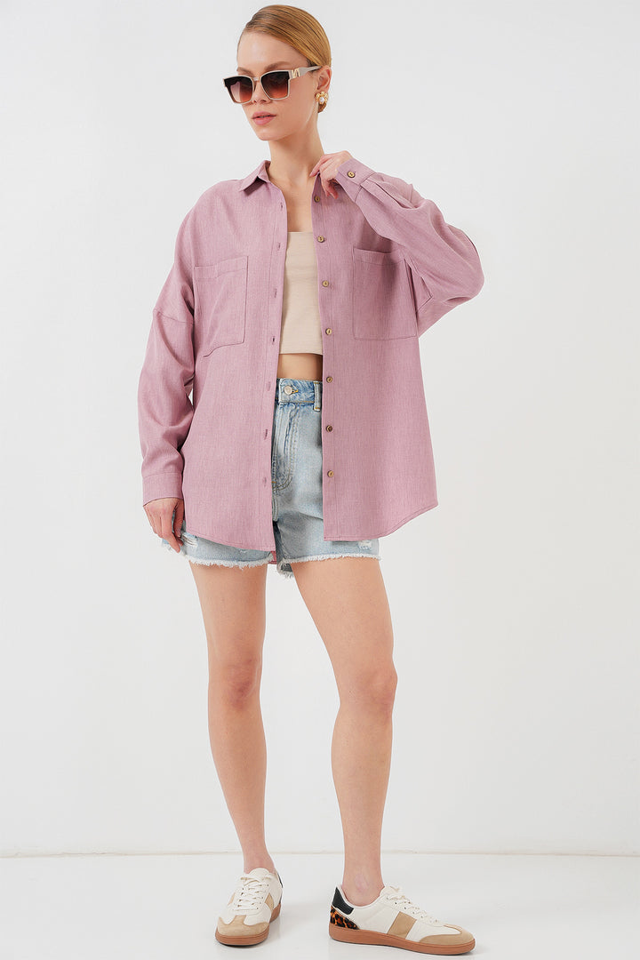 BGD Women Oversized Linen Shirt - Rose Pink - Norfolk