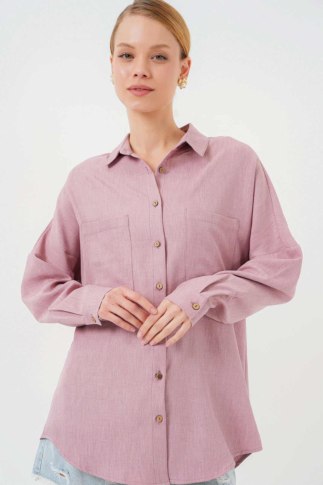 BGD Women Oversized Linen Shirt - Rose Pink - Norfolk