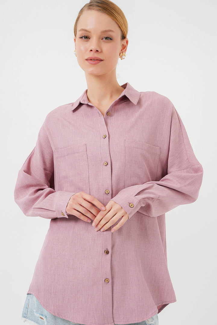BGD Women Oversized Linen Shirt - Rose Pink - Norfolk