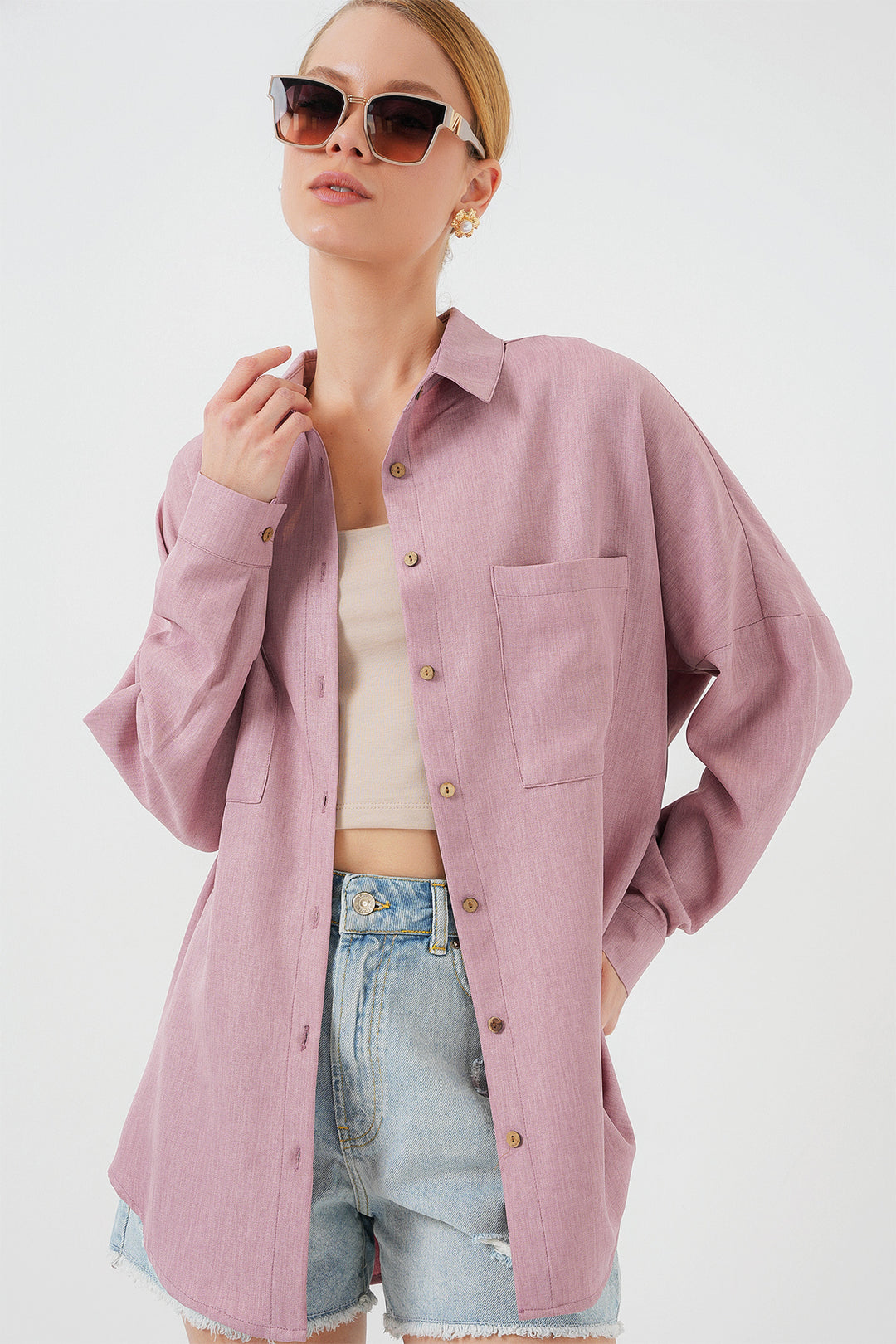 BGD Women Oversized Linen Shirt - Rose Pink - Norfolk