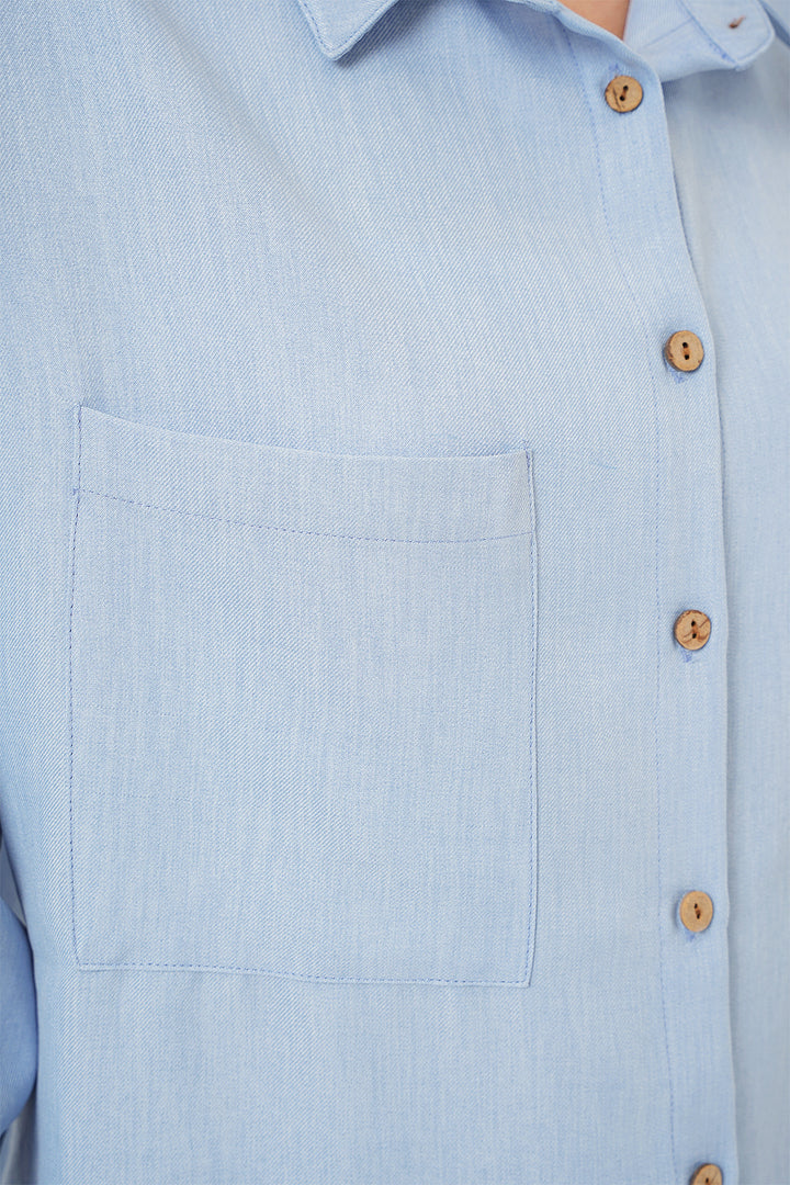 BGD Women Oversized Linen Shirt - Blue - Gateshead