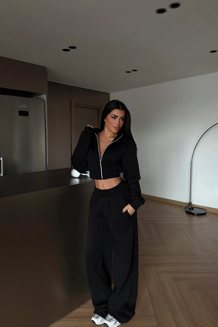 EYY Women Siyah Fermuarlı Eşofman Takımı - Caltanissetta