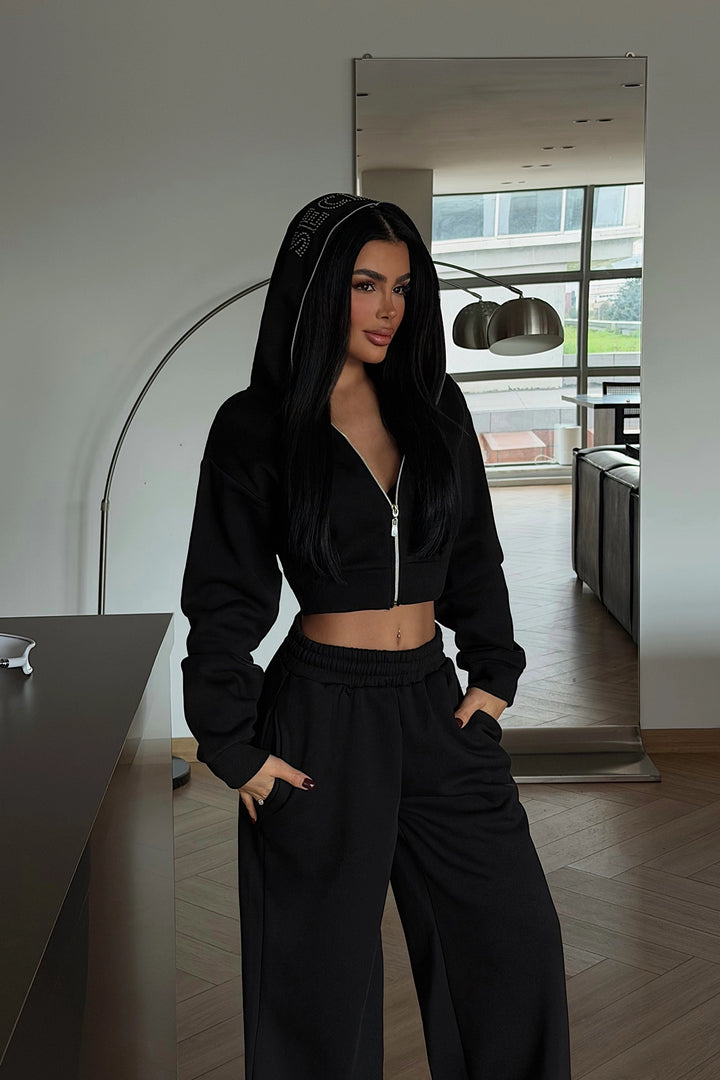 EYY Women Siyah Fermuarlı Eşofman Takımı - Caltanissetta