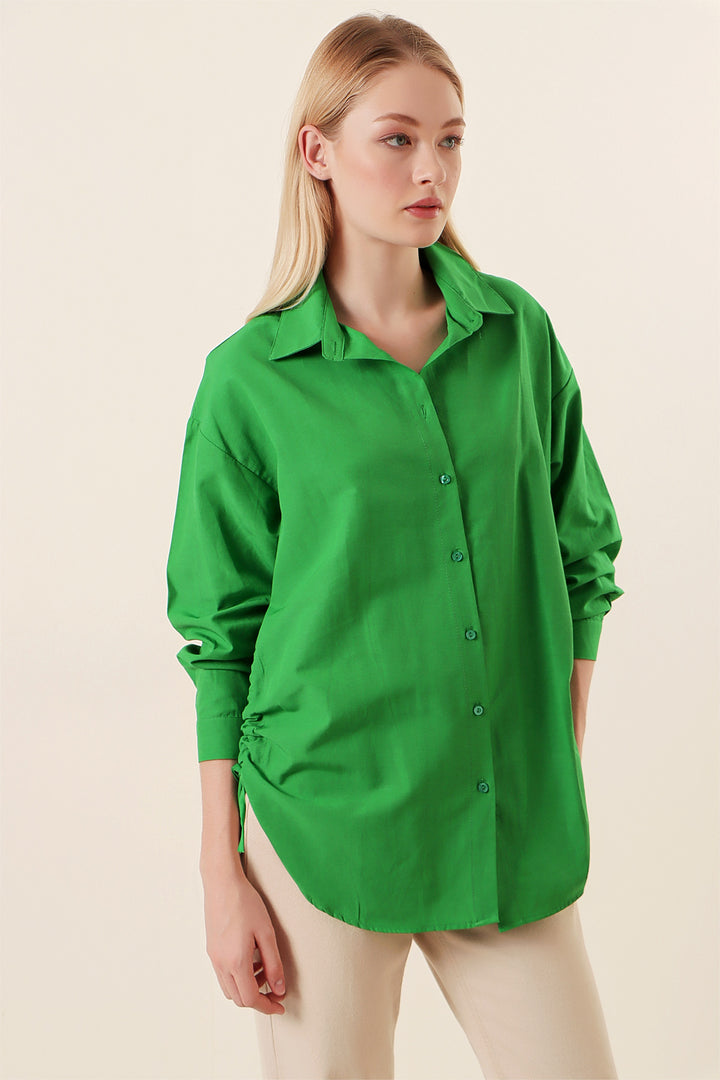 BGD Women Rope Drawstring Oversized Shirt - Green - Avondale