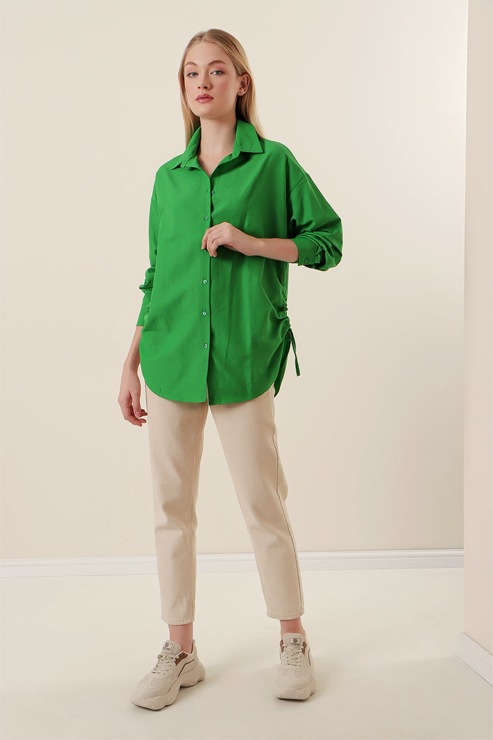 BGD Women Rope Drawstring Oversized Shirt - Green - Avondale
