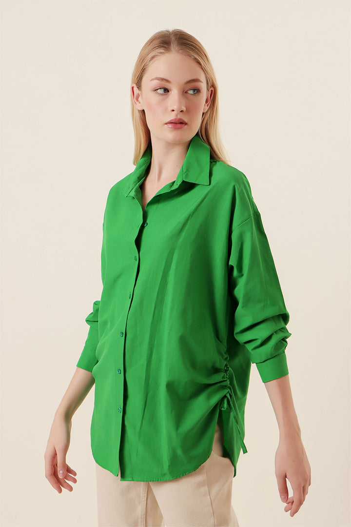 BGD Women Rope Drawstring Oversized Shirt - Green - Avondale