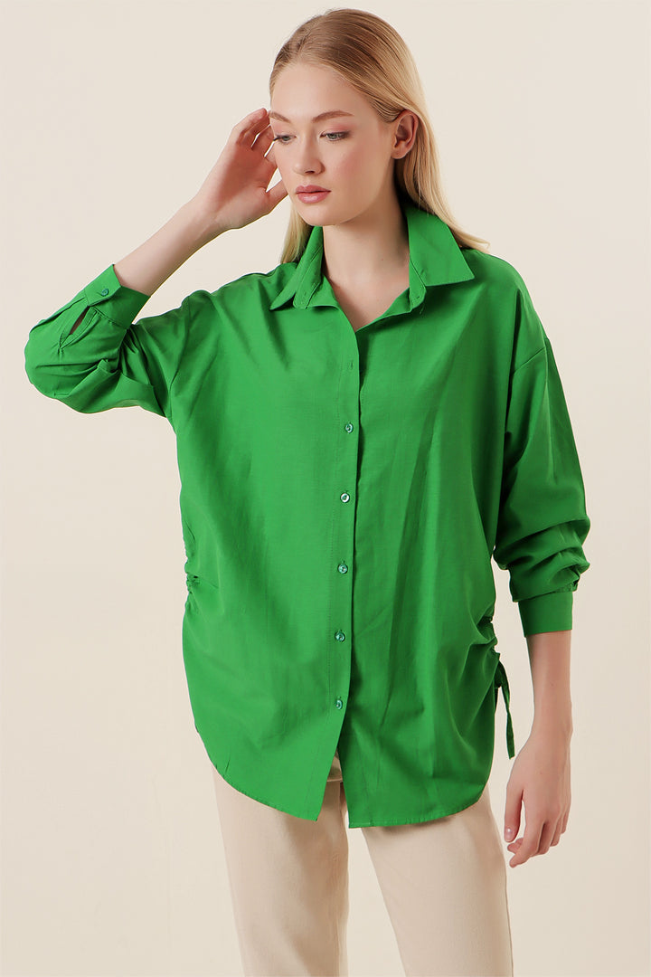 BGD Women Rope Drawstring Oversized Shirt - Green - Avondale