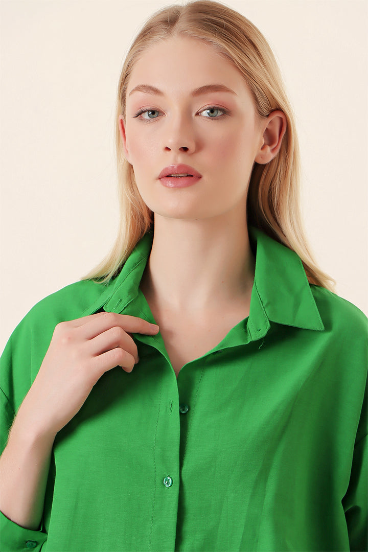 BGD Women Rope Drawstring Oversized Shirt - Green - Avondale