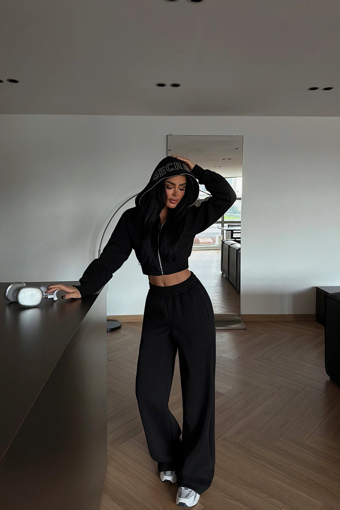 EYY Women Siyah Fermuarlı Eşofman Takımı - Caltanissetta