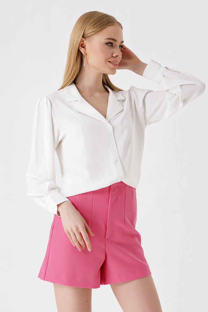 BGD Women Shawl Collar Woven Shirt - White - Pervomaisk