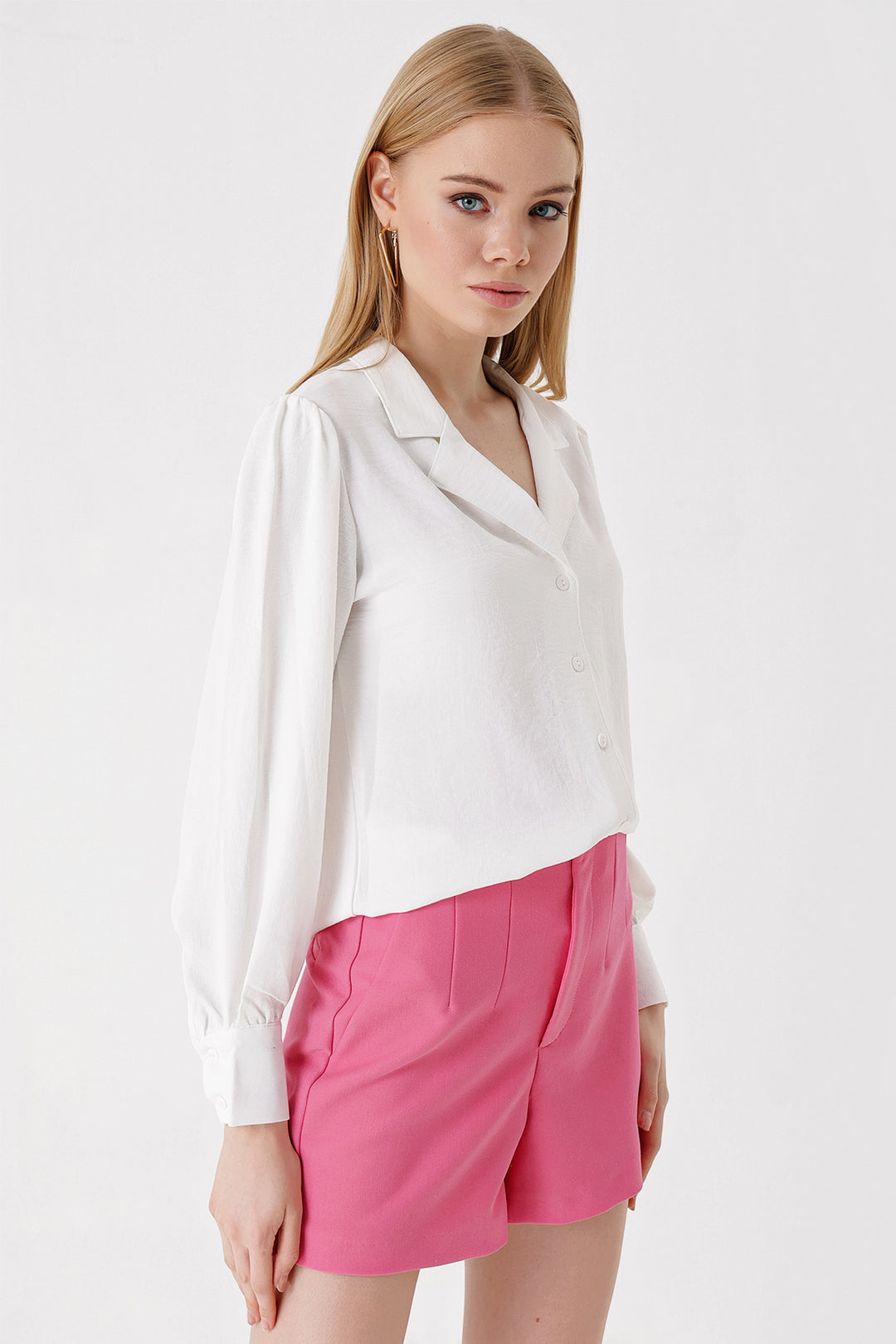BGD Women Shawl Collar Woven Shirt - White - Pervomaisk